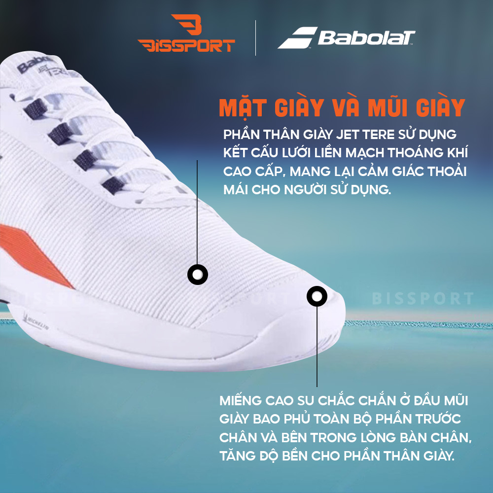 Giày Tennis/Pickleball Babolat Jet Tere 2 Wimbledon Men Trắng Xanh Chính Hãng - Đế Bám Mọi Sàn - Độ Chống Chấn Cao